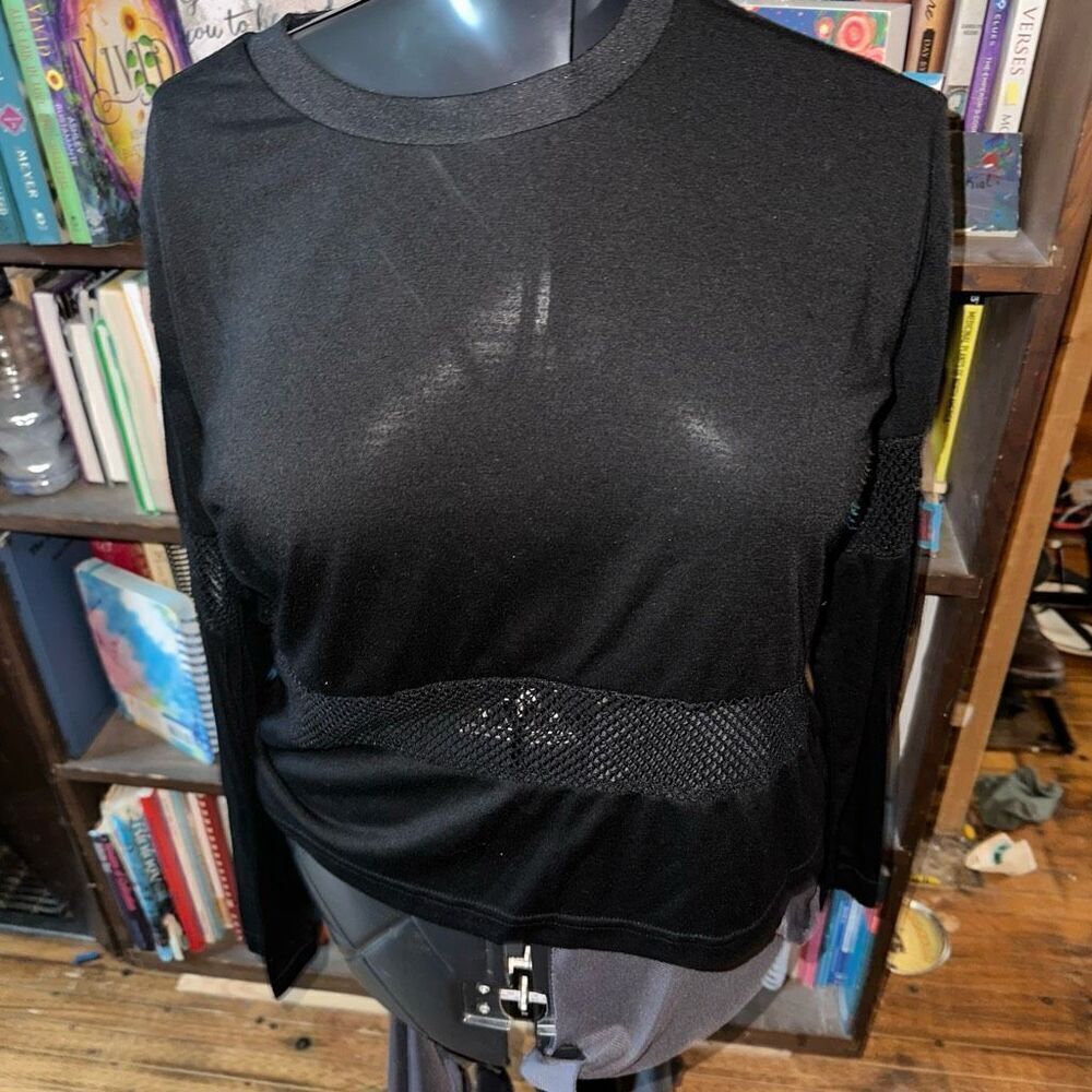 Brandy Melville black mesh midriff S Y2K grunge crop top
